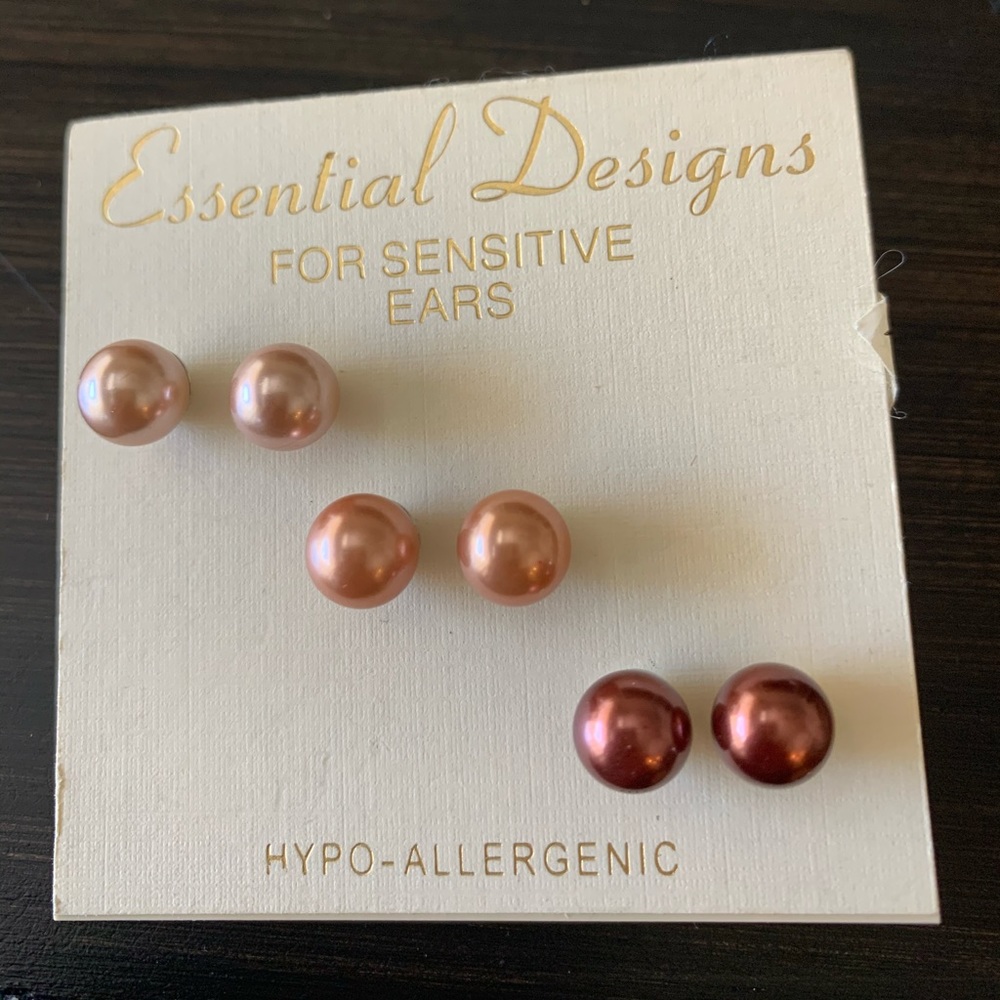 Faux Pearl Earrings Set of Three Pairs